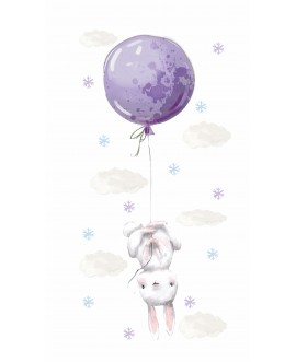 Naklejka na ścianę dla dzieci króliczki fioletowy balon płatki śniegu chmurki studiograf