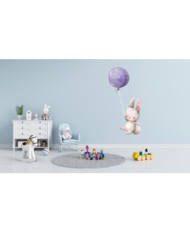 Naklejka na ścianę dla dzieci słodkie króliczki fioletowe balony studiograf