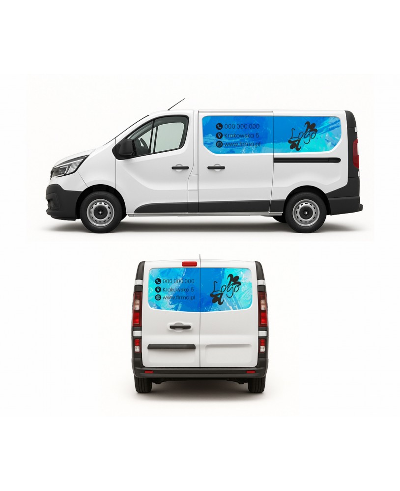 Oklejanie samochodów naklejki reklamowe reklama na samochodzie projekt Projekt oklejenia samochodu dostawczego