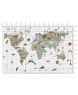 Naklejka na ścianę dla dzieci mapa świata zwierzęta folia transportowa, oliwka, kontynenty studiograf