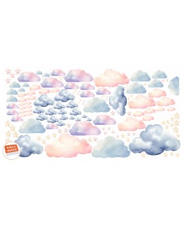 Naklejka na ścianę dla dzieci pastelowe chmurki tęczowe kolorowe gwiazdki naklejki i studiograf