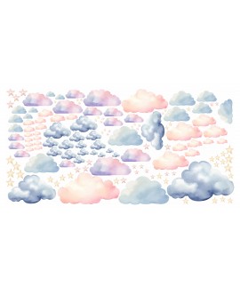Naklejka na ścianę dla dzieci pastelowe chmurki tęczowe kolorowe gwiazdki naklejki i studiograf