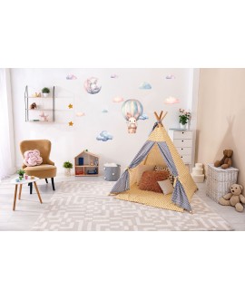 Naklejka na ścianę dla dzieci pastelowe chmurki tęczowe kolorowe gwiazdki naklejki i studiograf