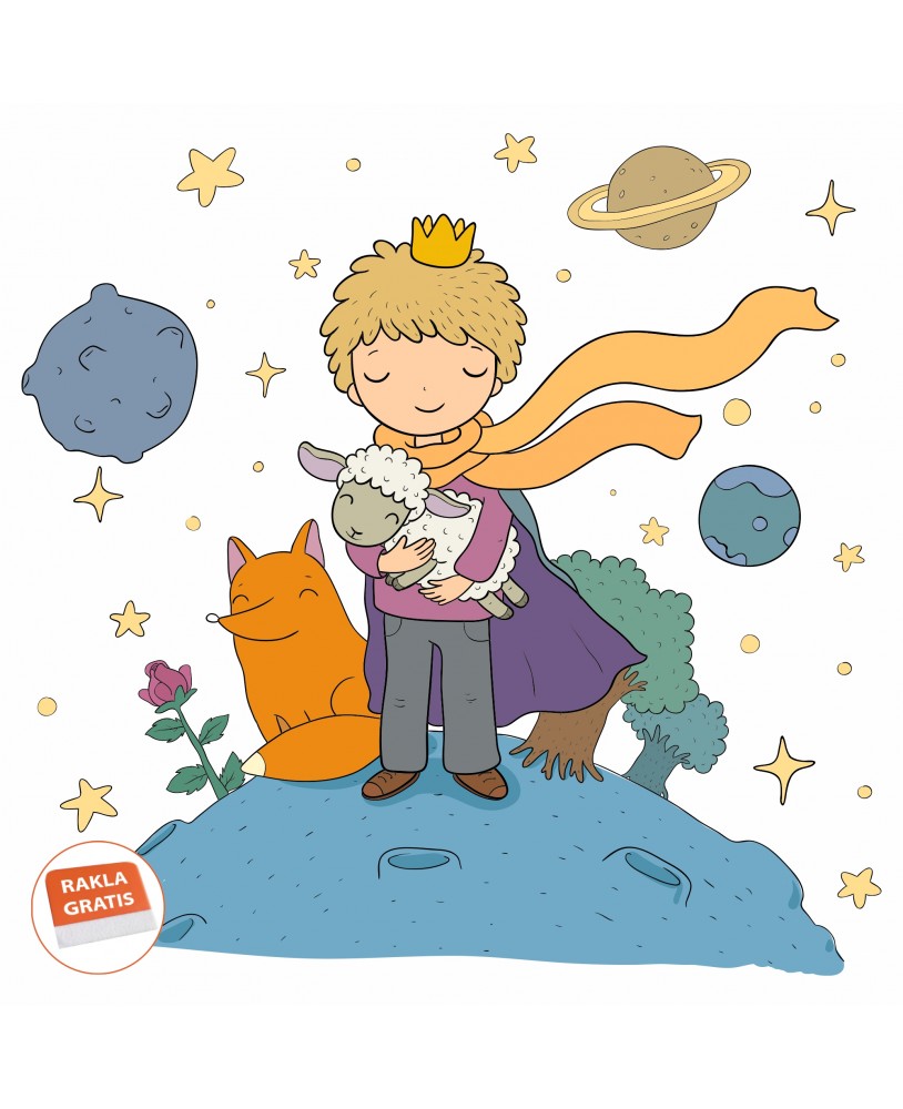 Naklejka na ścianę dla dzieci książę lis i róża Mały książę gwiazdy planety owca studiograf