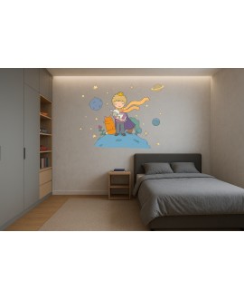 Naklejka na ścianę dla dzieci książę lis i róża Mały książę gwiazdy planety owca studiograf