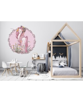 Naklejka na ścianę dla dzieci jednorożec księżniczka kwiaty