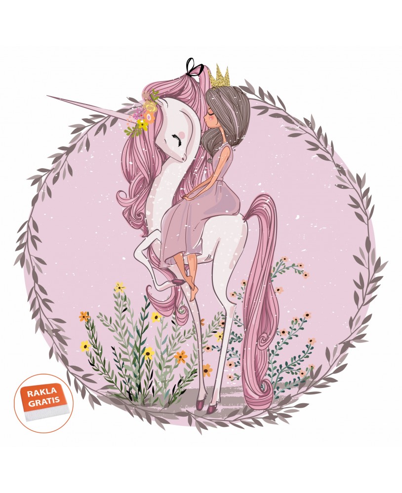 Naklejka na ścianę dla dzieci jednorożec księżniczka kwiaty