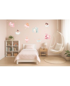 Naklejka na ścianę dla dzieci jednorożce baletnice pastelowe kolorowe koniki gwiazdki studiograf