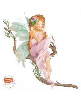 Naklejka na ścianę dla dzieci pastelowe naklejki i studiograf wróżka na gałęzi elf kwiaty studiograf