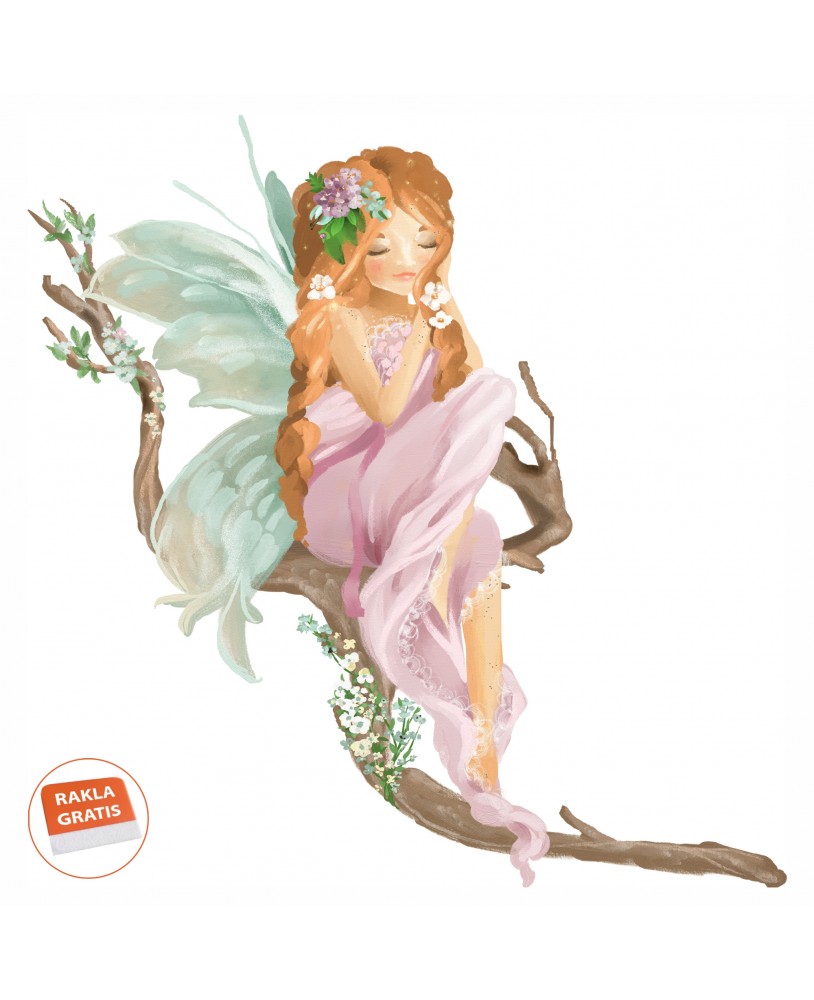 Naklejka na ścianę dla dzieci pastelowe naklejki i studiograf wróżka na gałęzi elf kwiaty studiograf