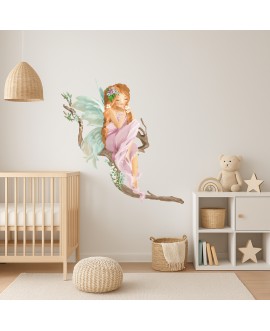 Naklejka na ścianę dla dzieci pastelowe naklejki i studiograf wróżka na gałęzi elf kwiaty studiograf