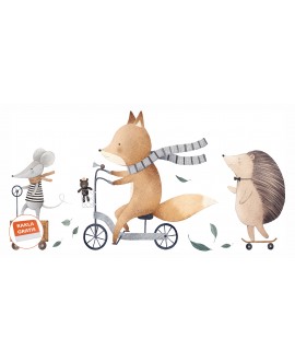 Naklejka na ścianę dla dzieci zwierzątka myszka lis i jeż pastelowe naklejki dla dziewczynki dla chłopca studiograf