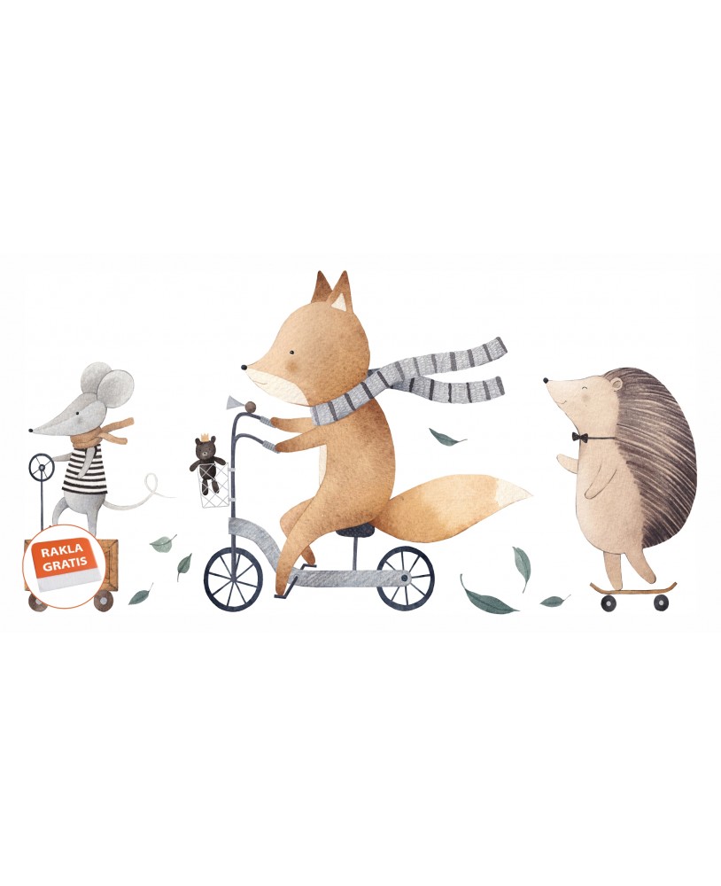 Naklejka na ścianę dla dzieci zwierzątka myszka lis i jeż pastelowe naklejki dla dziewczynki dla chłopca studiograf