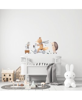 Naklejka na ścianę dla dzieci zwierzątka myszka lis i jeż pastelowe naklejki dla dziewczynki dla chłopca studiograf