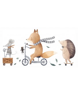 Naklejka na ścianę dla dzieci zwierzątka myszka lis i jeż pastelowe naklejki dla dziewczynki dla chłopca studiograf