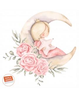 Naklejki naklejka na ścianę dla dzieci księżniczka piwonie księżyc pastelowa naklejka dla dziewczynki studiograf