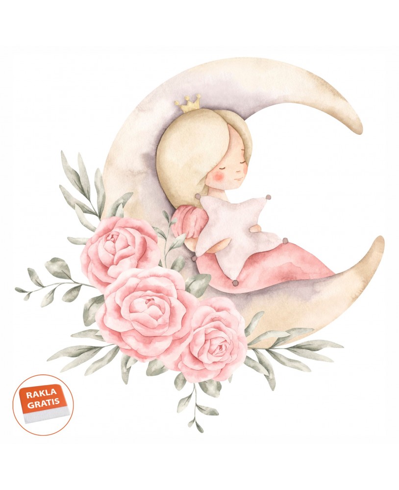 Naklejki naklejka na ścianę dla dzieci księżniczka piwonie księżyc pastelowa naklejka dla dziewczynki studiograf