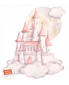 Naklejka na ścianę dla dzieci zamek w chmurach naklejka dla dziewczynki różowe królestwo studiograf