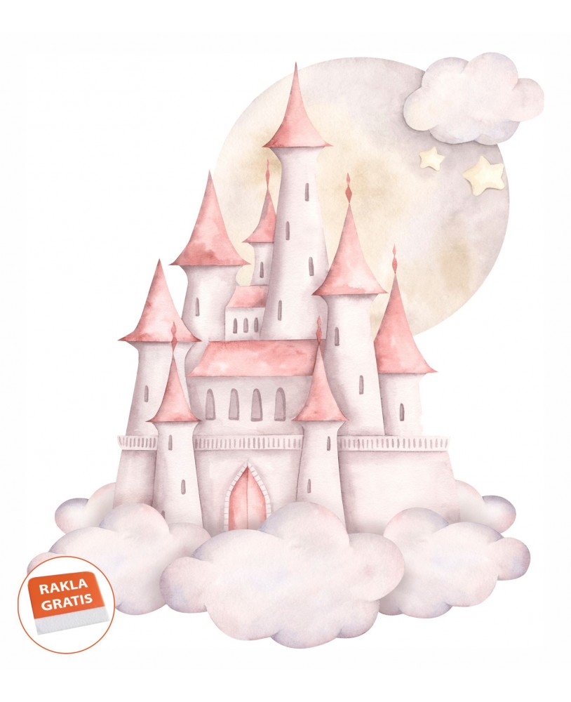 Naklejka na ścianę dla dzieci zamek w chmurach naklejka dla dziewczynki różowe królestwo studiograf