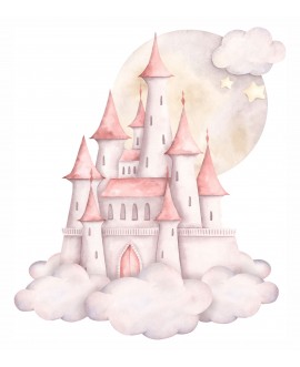 Naklejka na ścianę dla dzieci zamek w chmurach naklejka dla dziewczynki różowe królestwo studiograf