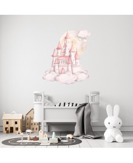 Naklejka na ścianę dla dzieci zamek w chmurach naklejka dla dziewczynki różowe królestwo studiograf