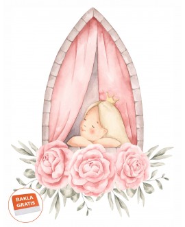 Naklejka na ścianę dla dzieci księżniczka piwonie dziewczyna w oknie ilustracja studiograf