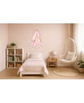 Naklejka na ścianę dla dzieci księżniczka piwonie dziewczyna w oknie ilustracja studiograf