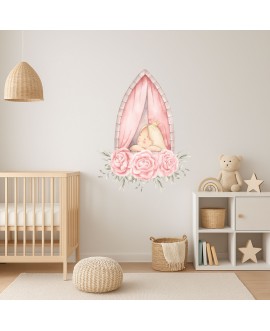 Naklejka na ścianę dla dzieci księżniczka piwonie dziewczyna w oknie ilustracja studiograf