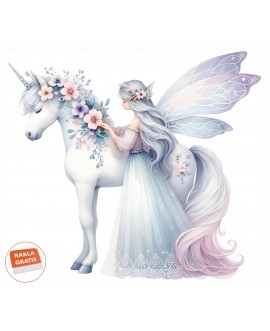 Naklejki naklejka na ścianę dla dzieci jednorożec wróżka kwiaty pastelowa bajkowa wróżka studiograf