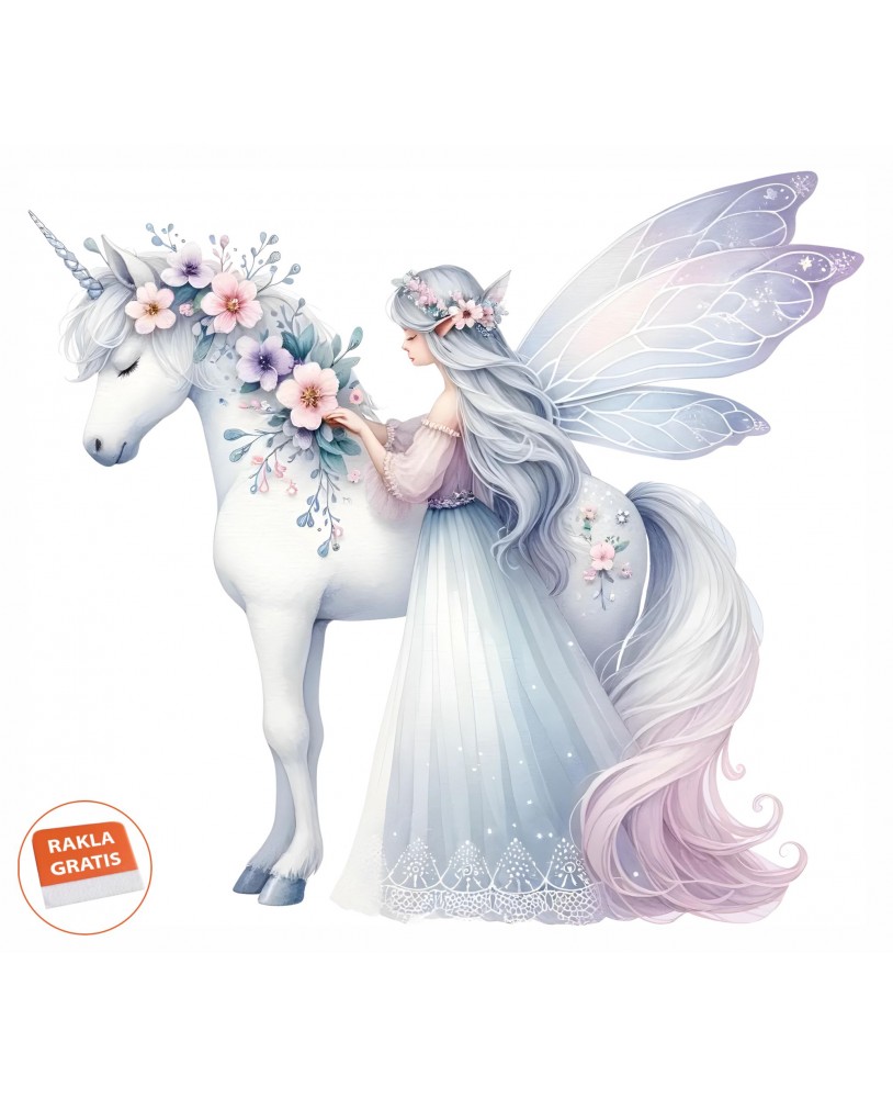 Naklejki naklejka na ścianę dla dzieci jednorożec wróżka kwiaty pastelowa bajkowa wróżka studiograf
