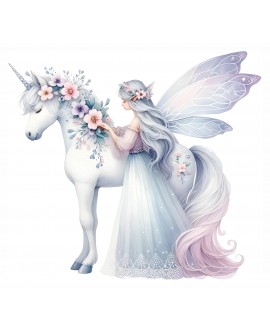 Naklejki naklejka na ścianę dla dzieci jednorożec wróżka kwiaty pastelowa bajkowa wróżka studiograf