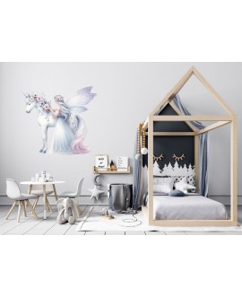Naklejki naklejka na ścianę dla dzieci jednorożec wróżka kwiaty pastelowa bajkowa wróżka studiograf