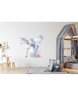 Naklejki naklejka na ścianę dla dzieci jednorożec wróżka kwiaty pastelowa bajkowa wróżka studiograf