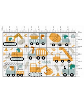 Naklejka na ścianę dla dzieci dinozaury koparki maszyny betoniarka dźwig studiograf
