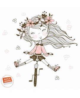 Naklejka na ścianę dla dzieci pastelowe naklejki dziewczynka na rowerze kwiaty wianek naklejka dla dziewczynki studiograf