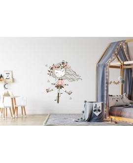 Naklejka na ścianę dla dzieci pastelowe naklejki dziewczynka na rowerze kwiaty wianek naklejka dla dziewczynki studiograf