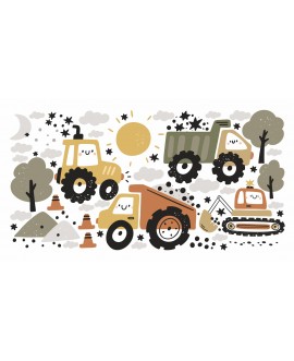 Naklejka na ścianę dla dzieci traktor koparka wywrotka drzewa naklejki dla chłopców