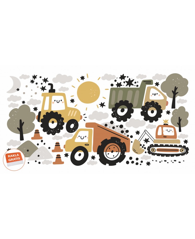 Naklejka na ścianę dla dzieci traktor koparka wywrotka drzewa naklejki dla chłopców