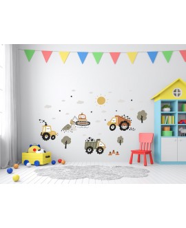 Naklejka na ścianę dla dzieci traktor koparka wywrotka drzewa naklejki dla chłopców