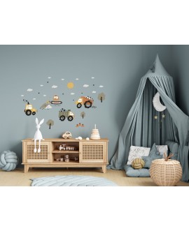 Naklejka na ścianę dla dzieci traktor koparka wywrotka drzewa naklejki dla chłopców