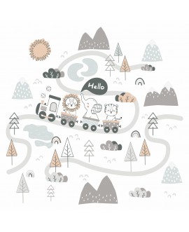 Naklejka na ścianę dla dzieci wesoły pociąg ze zwierzętami zebra lew i słoń studiograf