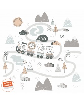 Naklejka na ścianę dla dzieci wesoły pociąg ze zwierzętami zebra lew i słoń studiograf