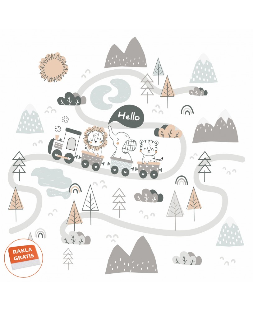 Naklejka na ścianę dla dzieci wesoły pociąg ze zwierzętami zebra lew i słoń studiograf