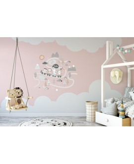 Naklejka na ścianę dla dzieci wesoły pociąg ze zwierzętami zebra lew i słoń studiograf