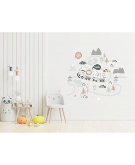 Naklejka na ścianę dla dzieci wesoły pociąg ze zwierzętami zebra lew i słoń studiograf