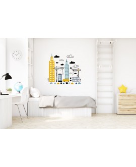 Naklejka na ścianę dla dzieci miasto budowa samochód dźwig chmurki naklejki dla chłopca studiograf