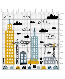 Naklejka na ścianę dla dzieci miasto budowa samochód dźwig chmurki naklejki dla chłopca studiograf