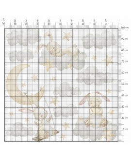 Naklejka na ścianę dla dzieci króliczki w chmurach gwiazdki księżyc śpiące zwierzątka studiograf