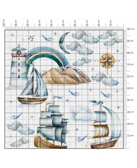 Naklejka na ścianę dla dzieci latarnia morska statki morskie klimaty pokój chłopca