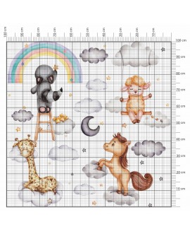 Naklejka na ścianę dla dzieci zwierzątka w chmurki żyrafa koń owca i szop huśtawka studiograf